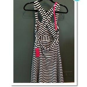 Black and White Striped Sundress w/Belt